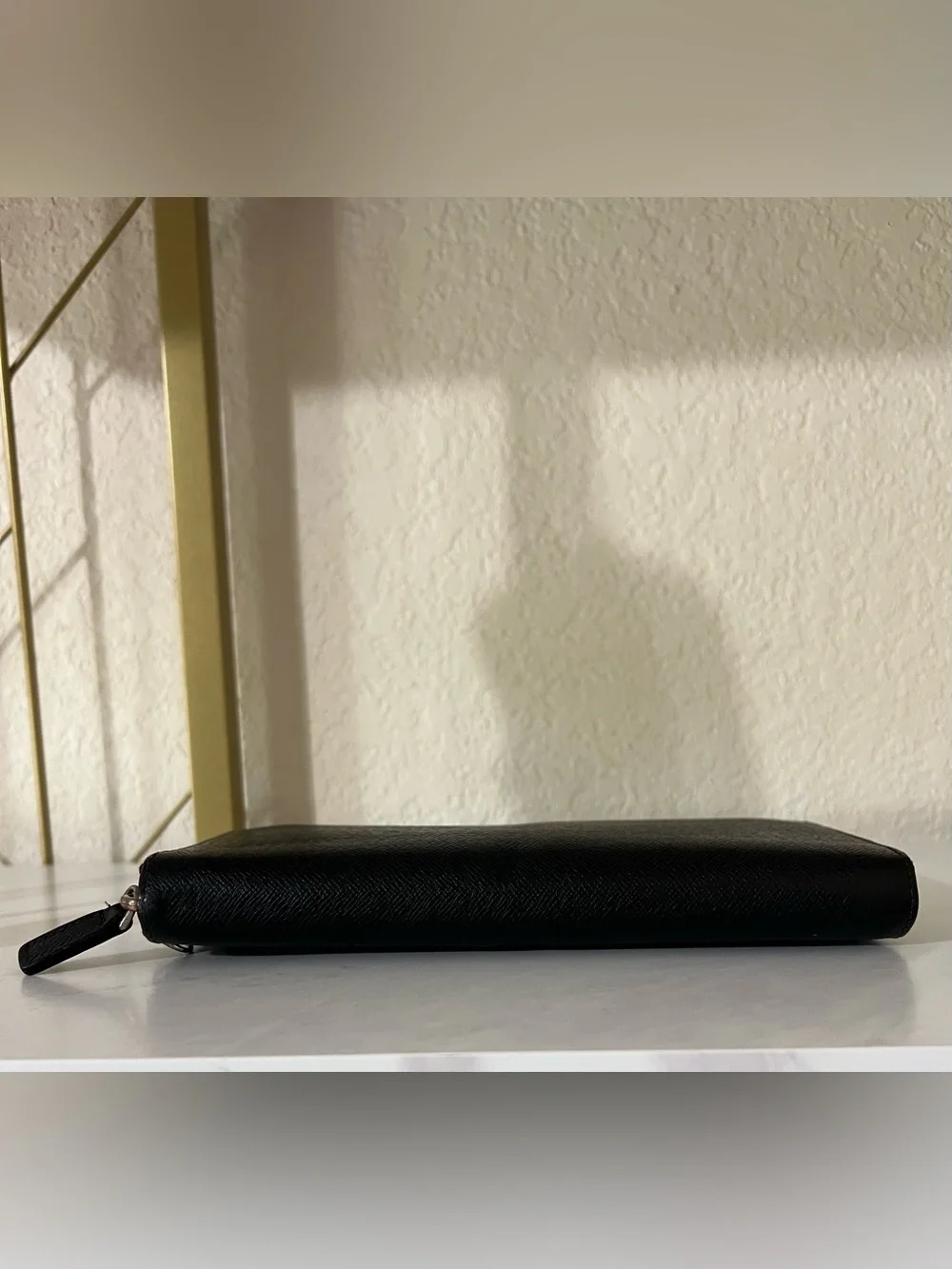 MCM Black Zip-Around Saffiano Wallet with Silver Hardware Accents